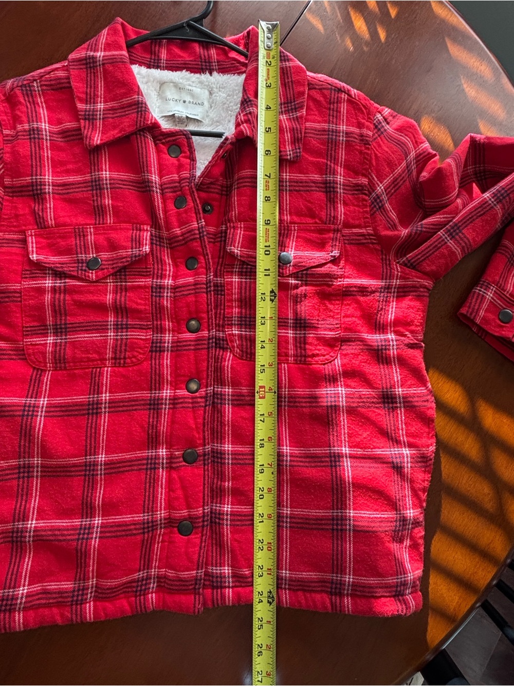 Lucky Brand Women’s Red Plaid Sherpa-Lined Jean Jacket sz S - Picture 8 of 9